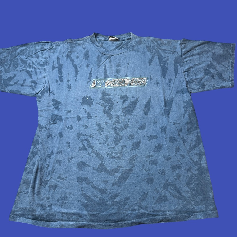 Y2K Circa 2000 Mens XL Blue Tie Dye Graphic T Shirt Millennium Retro Faded